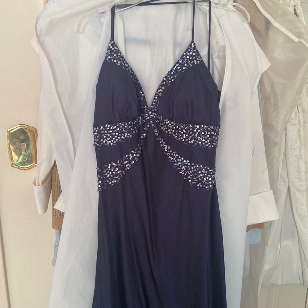 Midnight blue satin gown